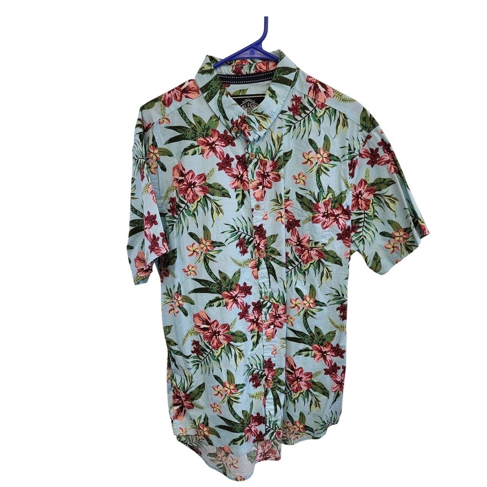 Five Points Floral Button Down Shirt Mens XL Light Blue Tropical Short Sleeve